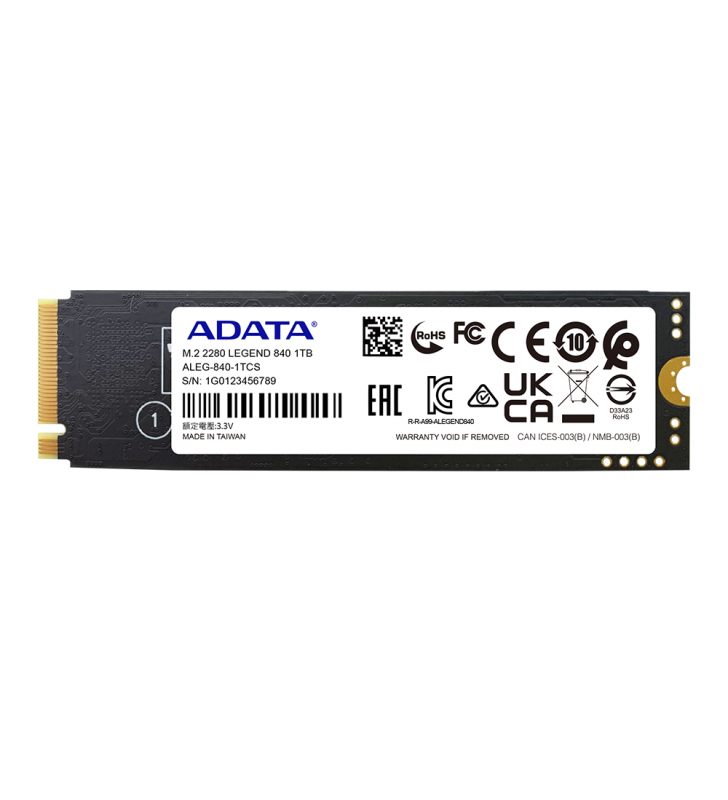 SSD ADATA, LEGEND 840, 1 TB, M.2, PCIe Gen4.0 x4, 3D TLC Nand, R/W: 5000/4750 MB/s, "ALEG-840-1TCS"