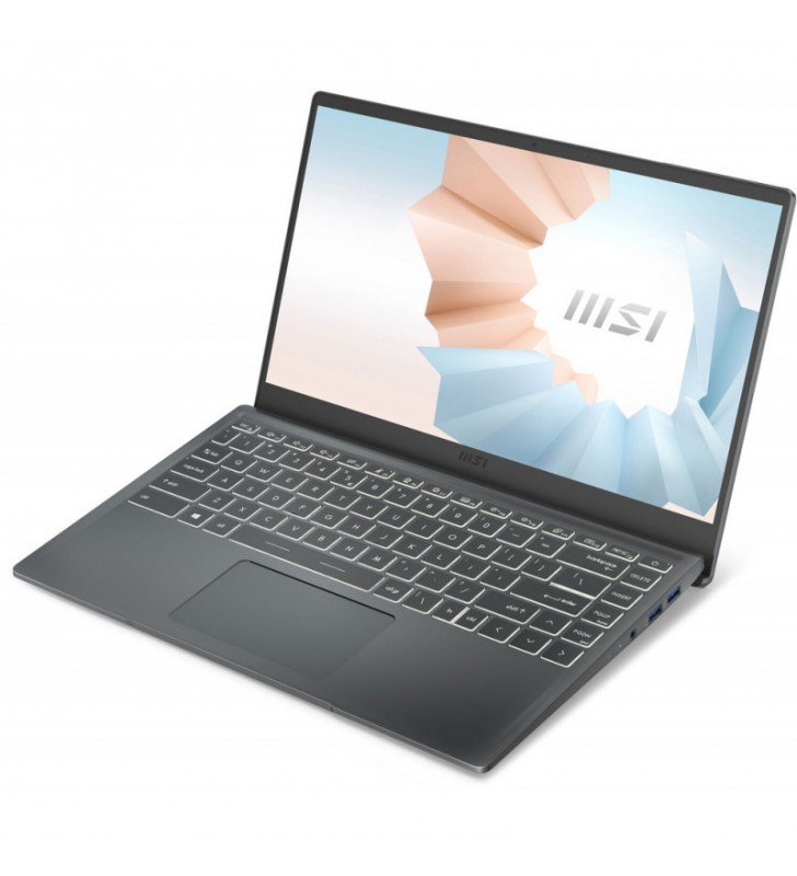 Laptop MSI 14'' Modern 14 B5M, FHD, Procesor AMD Ryzen™ 7 5700U (8M Cache, up to 4.3 GHz), 16GB DDR4, 512GB SSD, Radeon, No OS, Carbon Grey
