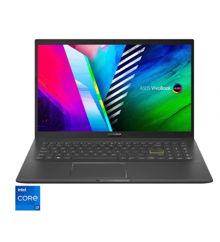 Laptop ASUS Vivobook 15 K513EA cu procesor Intel® Core™ i7-1165G7, 15.6", Full HD, OLED, 8GB, 512GB SSD, Intel Iris Xᵉ Graphics, No OS, Indie Black