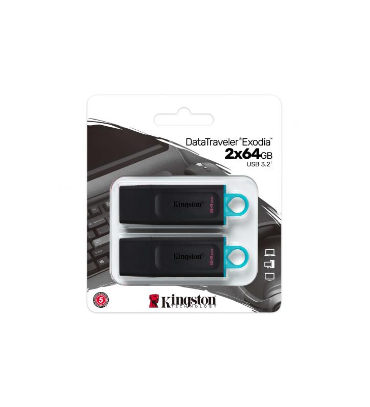 Stick memorie Kingston DataTraveler Exodia 32GB, USB 3.0, Black-Teal, 2 Pack