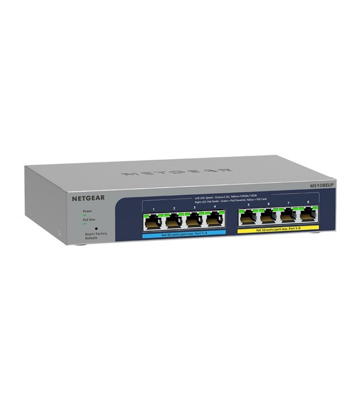 NETGEAR MS108EUP Fara management L2/L3 2.5G Ethernet (100/1000/2500) Power over Ethernet (PoE) Suport Gri