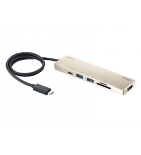 ATEN UH3239 Prin cablu USB 3.2 Gen 1 (3.1 Gen 1) Type-C Negru, De aur