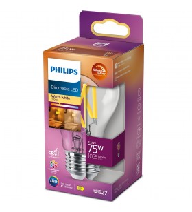 Bec LED Philips Classic A60, Putere Reglabila, E27, 7.2W (75W), 1055 Lm, Lumina Calda (2200-2700K)