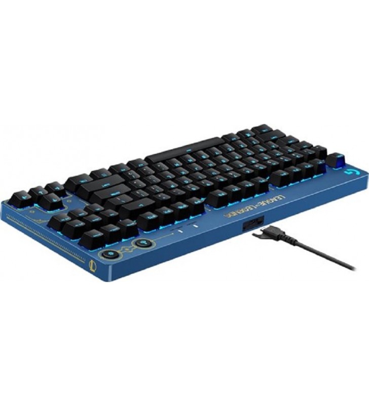 Tastatura mecanica Logitech G Pro, Iluminare RGB, Switch GX Brown, US INT'L, League of Legends, Albastru