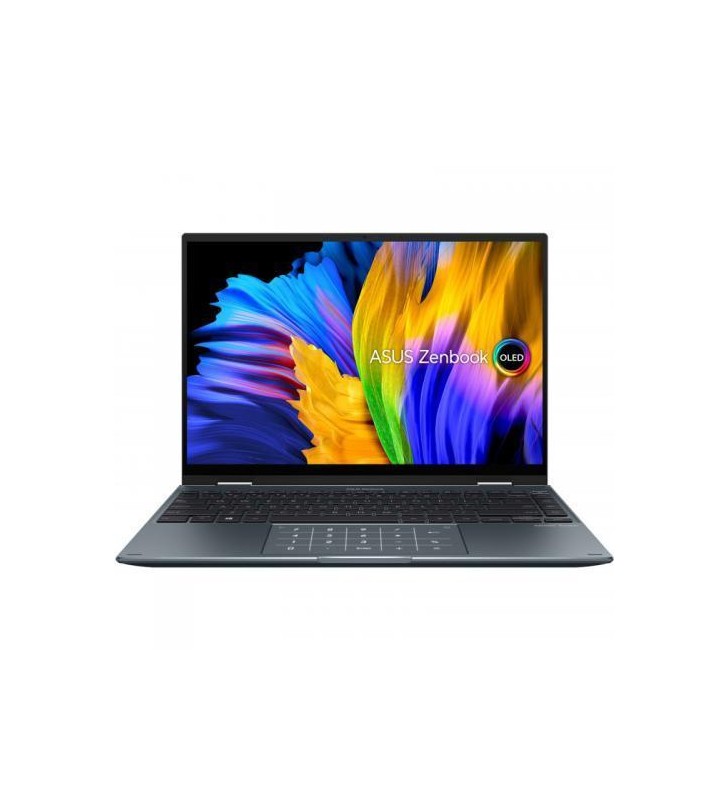 Laptop 2-in-1 ASUS Zenbook 14 Flip OLED UP5401EA-KN701R, Intel Core i7-1165G7, 14inch Touch, RAM 16GB, SSD 1TB, Intel Iris Xe Graphics, Windows 10 Pro, Pine Grey