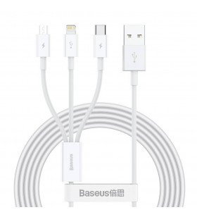 CABLU alimentare si date Baseus Superior Series, pt. smartphone, USB la Micro-USB + Lightning Iphone + USB Type-C 3.5A, 1.5m, alb "CAMLTYS-02" (include timbru verde 0.25 lei)