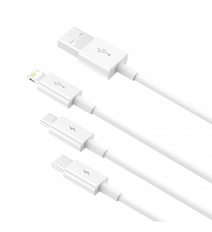 CABLU alimentare si date Baseus Superior Series, pt. smartphone, USB la Micro-USB + Lightning Iphone + USB Type-C 3.5A, 1.5m, alb "CAMLTYS-02" (include timbru verde 0.25 lei)