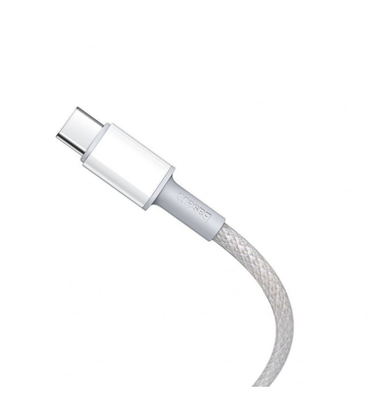 CABLU alimentare si date Baseus High Density Braided, Fast Charging Data Cable pt. smartphone, USB Type-C la USB Type-C 100W, brodat,  2m, alb "CATGD-A02" (include timbru verde 0.25 lei)