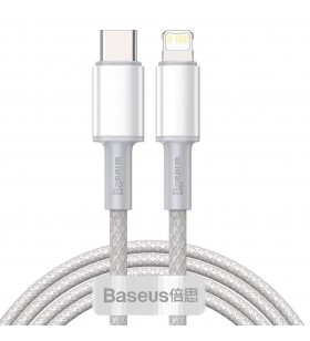 CABLU alimentare si date Baseus High Density Braided, Fast Charging Data Cable pt. smartphone, USB Type-C la Lightning Iphone PD 20W, brodat, 2m, alb "CATLGD-A02" (include timbru verde 0.25 lei)