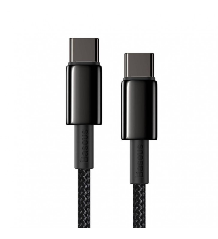 CABLU alimentare si date Baseus Tungsten Gold, Fast Charging Data Cable pt. smartphone, USB Type-C la USB Type-C 100W, brodat, 2m, negru "CATWJ-A01" (include timbru verde 0.25 lei)