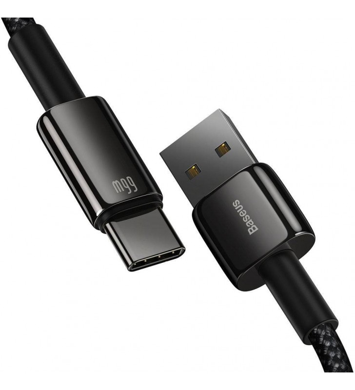 CABLU alimentare si date Baseus Tungsten Gold, Fast Charging Data Cable pt. smartphone, USB la USB Type-C 66W, brodat, 2m, negru "CATWJ-C01" (include timbru verde 0.25 lei)