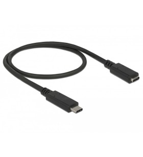 Delock Cablu prelungitor SuperSpeed USB (USB 3.1 Gen 1) cu port USB Type-C™ tată port mamă, 3 A, de 0,5 m, negru