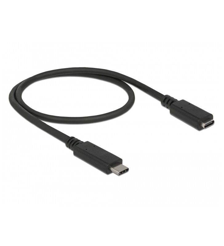 Delock Cablu prelungitor SuperSpeed USB (USB 3.1 Gen 1) cu port USB Type-C™ tată port mamă, 3 A, de 0,5 m, negru