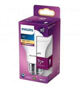Bec LED Philips A60, 75W, E27, 1055lm, lumina calda