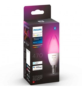Bec LED inteligent Philips Hue B39, Bluetooth, Zigbee, E14, 4W, 470 lm, lumina alba si color (2200-6500K)