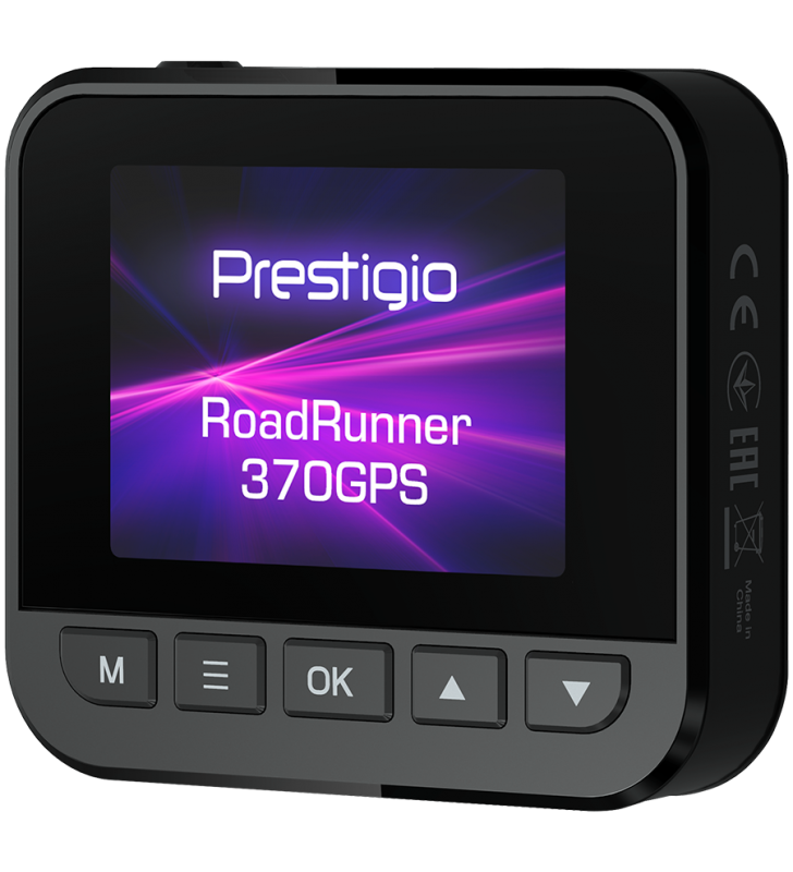 Prestigio RoadRunner 370GPS, 2.0'' IPS (320x240) display, FHD 1920x1080@30fps, HD 1280x720@30fps, AIT8336N, 2 MP CMOS GC2053 image sensor, 2 MP camera, 140° Viewing Angle, Micro USB, 120 mAh battery, GPS, Night Vision, Motion Detection, G-sensor, Cyclic R