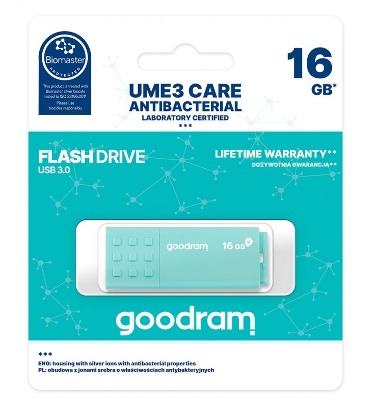 Goodram USB 3.0 UME3 CARE memorii flash USB 16 Giga Bites USB Tip-A 3.2 Gen 1 (3.1 Gen 1) Turcoaz