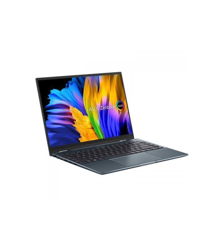 Laptop 2-in-1 ASUS Zenbook 14 Flip OLED UP5401EA-KN110X, Intel Core i5-1135G7, 14inch Touch, RAM 8GB, SSD 512GB, Intel Iris Xe Graphics, Windows 11 Pro, Pine Grey